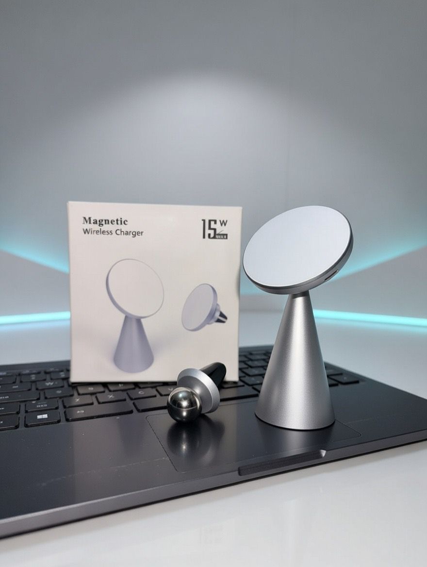 MagSafe Compatible 2-in-1 Magnetic 15W Wireless Charger β Desktop Stand & Car Vent Mount