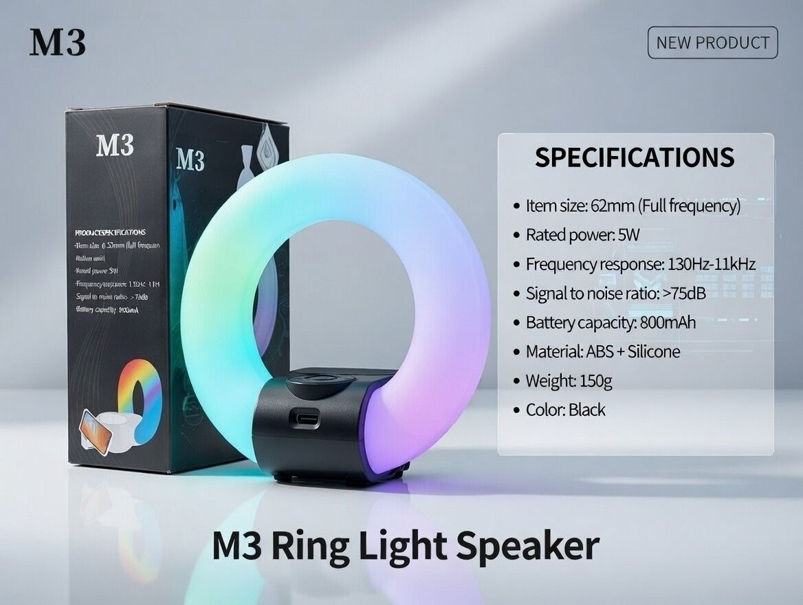 M3 RGB Smart Speaker – 3-in-1 Bluetooth Speaker with Ring Light & Mobile Stand